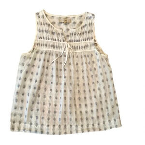 Loft Feminine‎ Cotton Pheasant Top White Blue Sz S